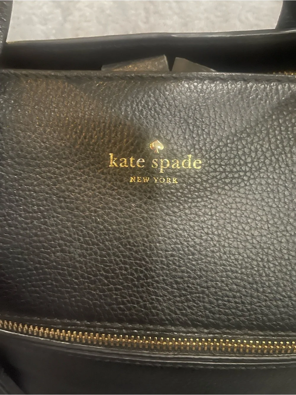 kate spade Black Pebbled Leather Shoulder Tote with Front Zip Tassel